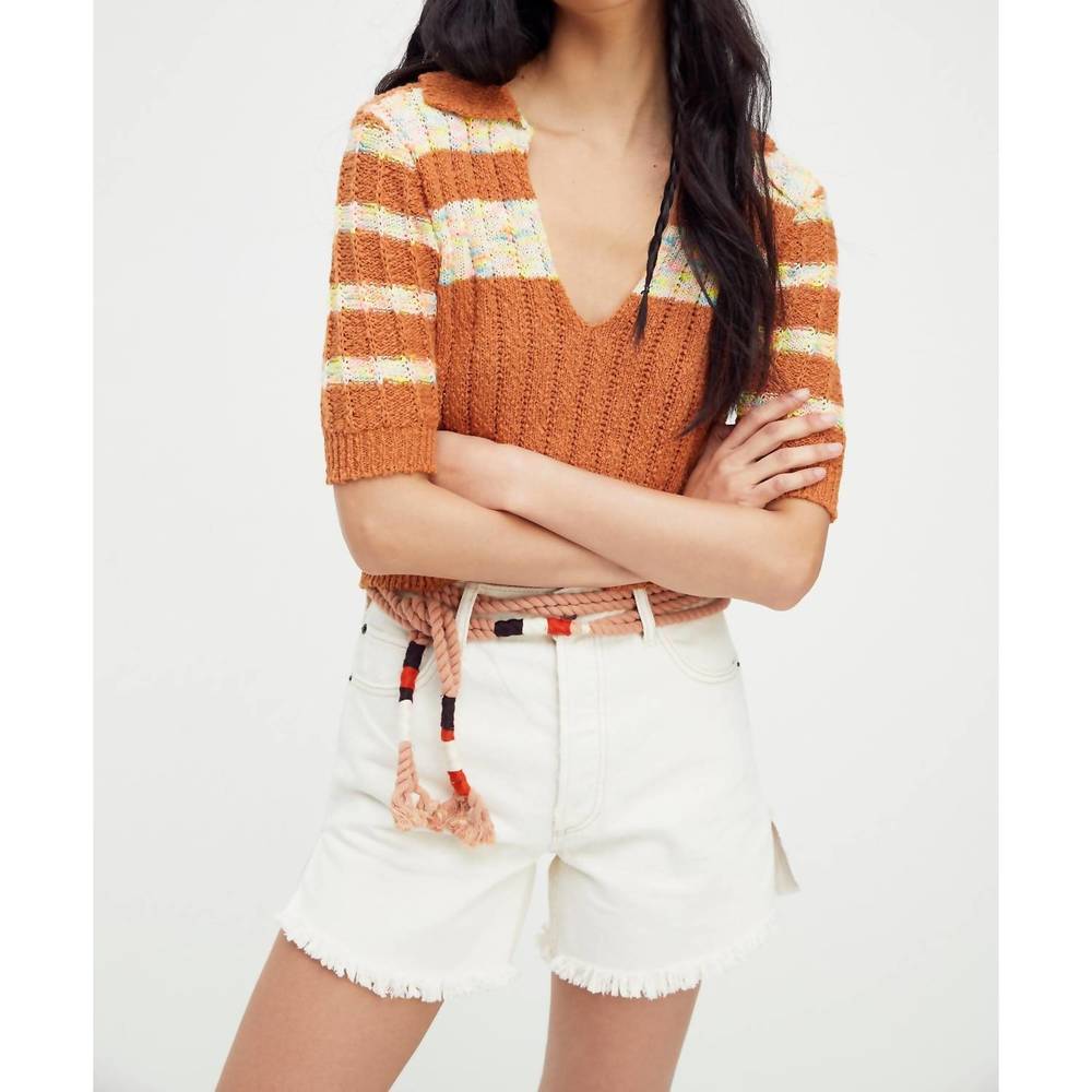 NEW FREE PEOPLE now and then henley top in cinnamon combo
